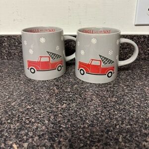 Christmas Red Truck Ceramic Mug Set